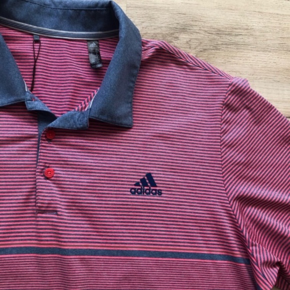 Adidas Men's Striped Pink and Blue Polo Shirt - Picture 6 of 9